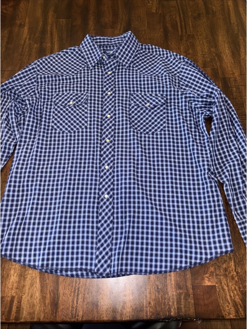 Wrangler Western Wear Men’s Pearl Snap Plaid Button Shirt Blue Size XL